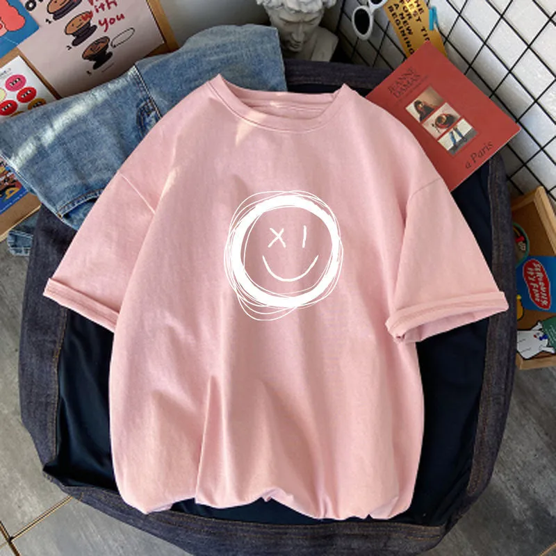 【110-160】人気オススメ 合わせやすい 子供服 笑顔柄 半袖 Ｔシャツ