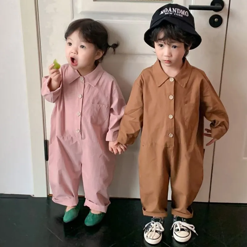 【80‐140cm】2色選べる 韓国系 カジュアル アルファベット 折り襟 子供 服 男の子 女の子 カバーオールボトムス