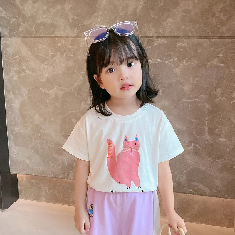 【残りわずか】【90-140】話題沸騰中 カートゥーン プリント シンプル 韓国系 半袖 夏 子供 服 女の子 Ｔシャツ