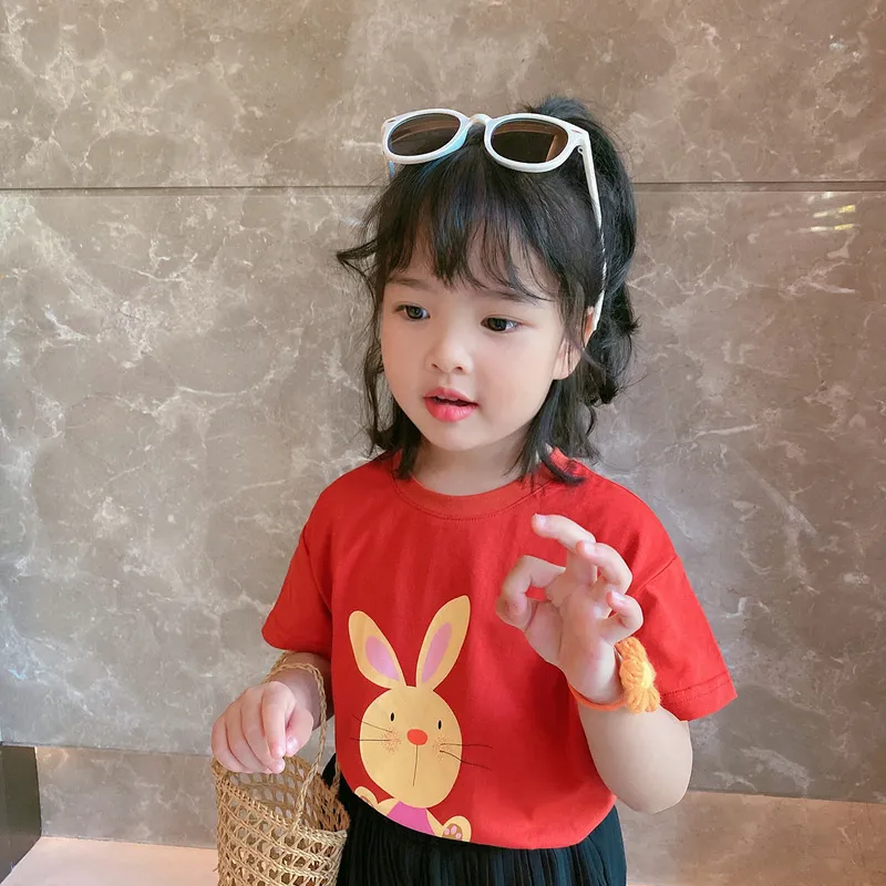 【残りわずか】【90-140】話題沸騰中 カートゥーン プリント シンプル 韓国系 半袖 夏 子供 服 女の子 Ｔシャツ