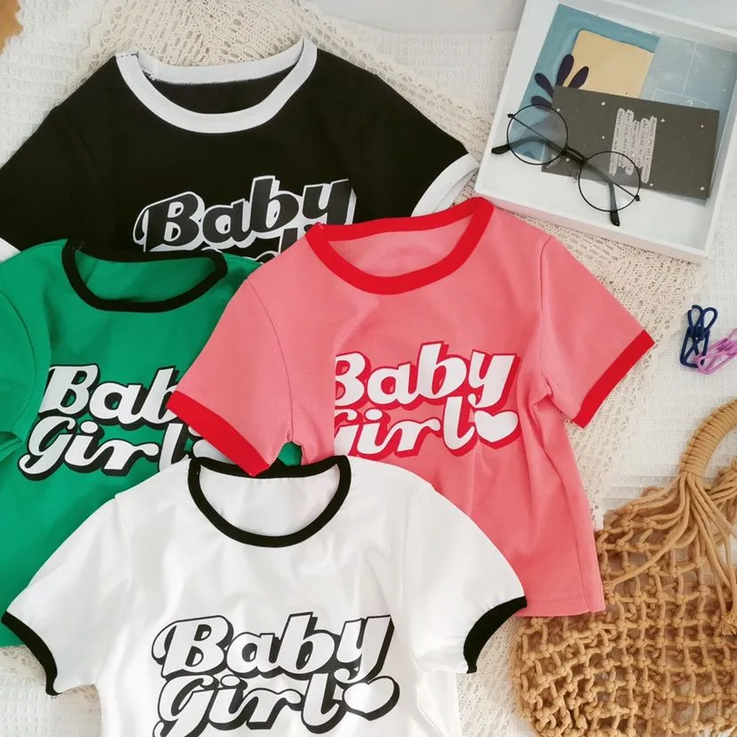 【100-150cm】4色選べる 配色可愛い半袖ｔシャツトップス