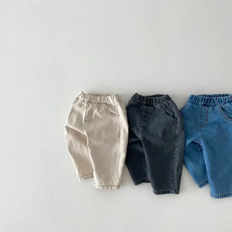 【73-100cm】新作 ポッケット付きコットンベビーデニムパンツ