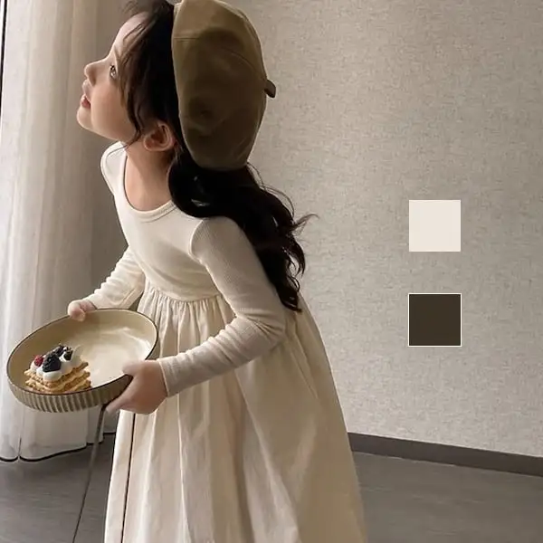 【90-140】春新作入学式重ね着風ニットワンピース