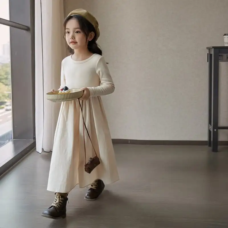 【90-140】春新作入学式重ね着風ニットワンピース