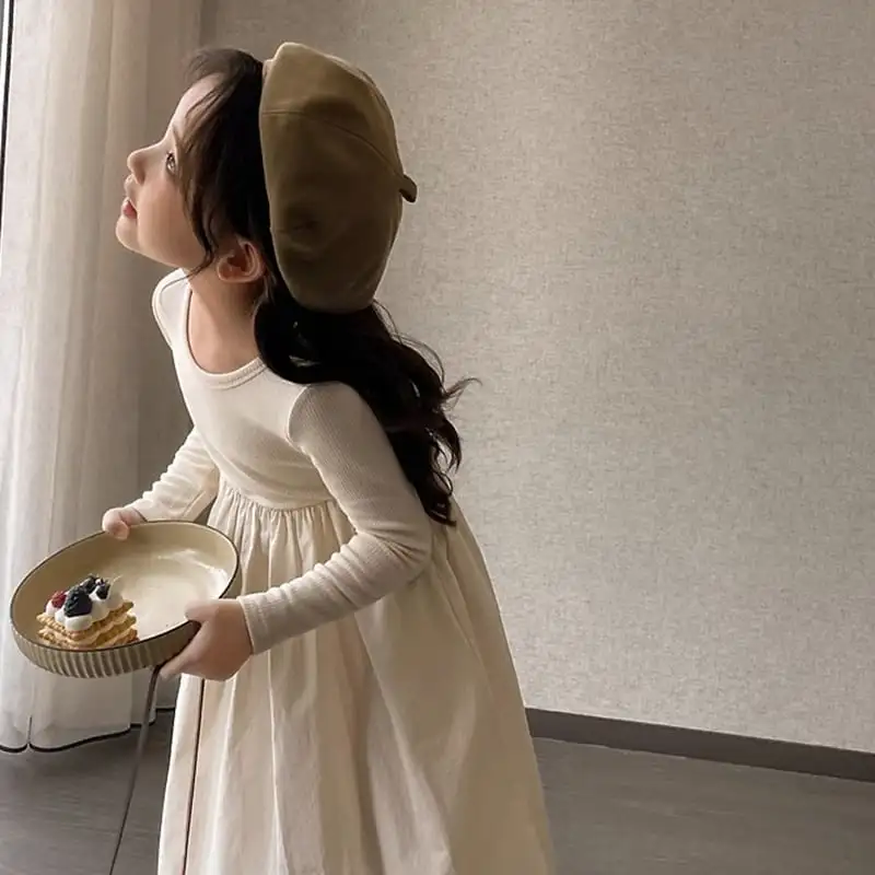 【90-140】春新作入学式重ね着風ニットワンピース