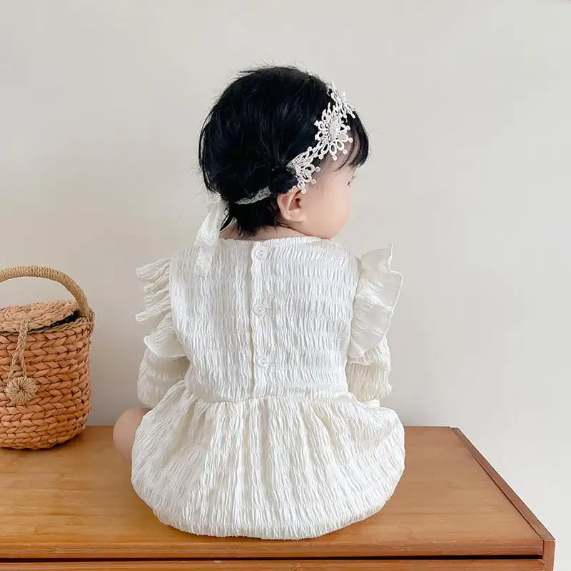 【66-90cm】春新作お姫様レースリボン付きロンパース