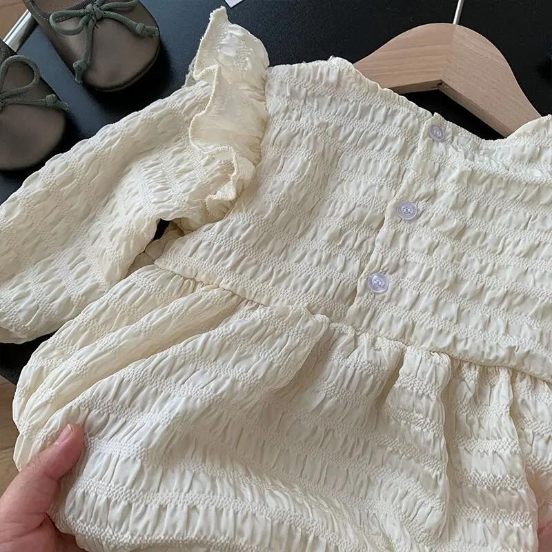 【66-90cm】春新作お姫様レースリボン付きロンパース