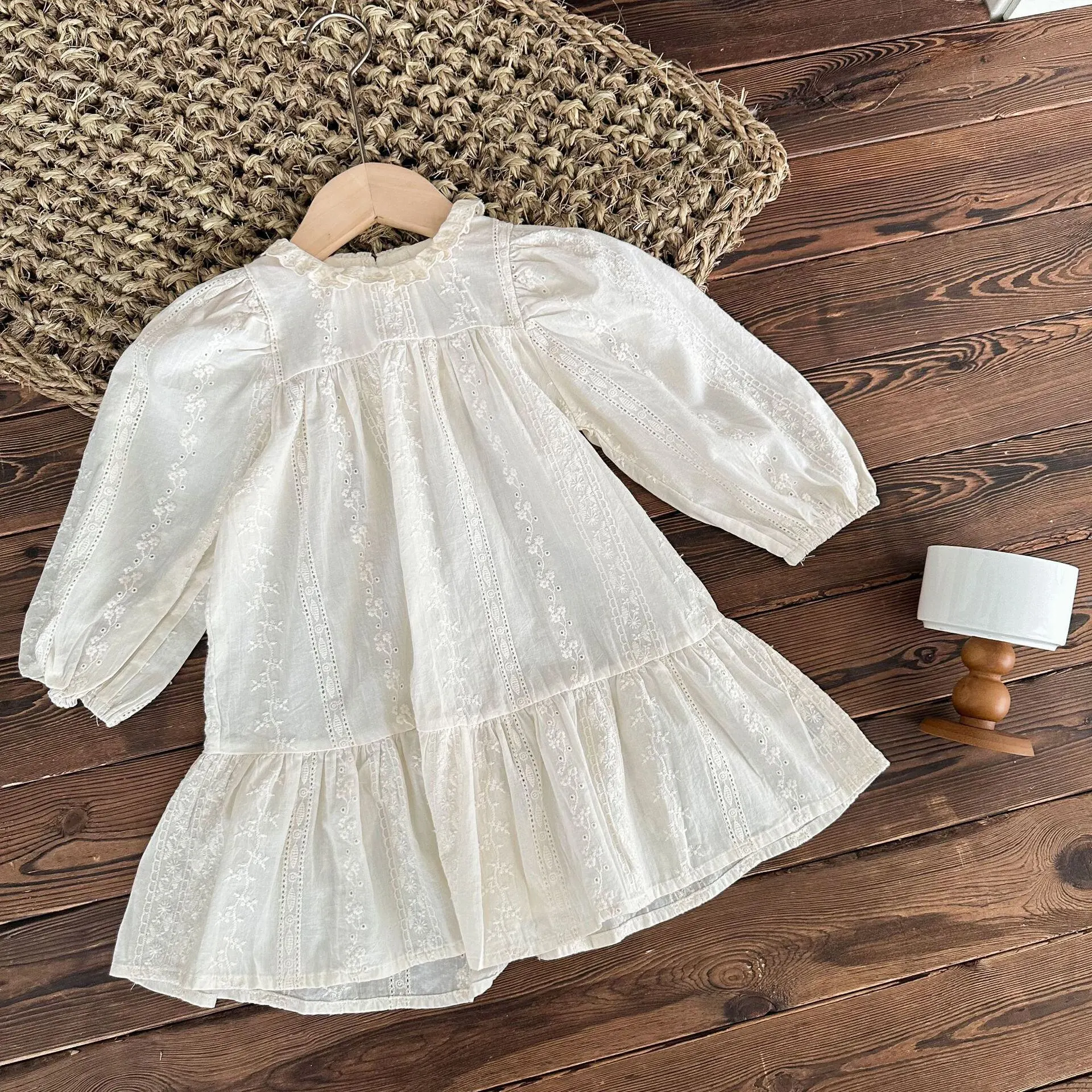 【80-140cm】春新作 品質満点 パフスリーブ レース ワンピース