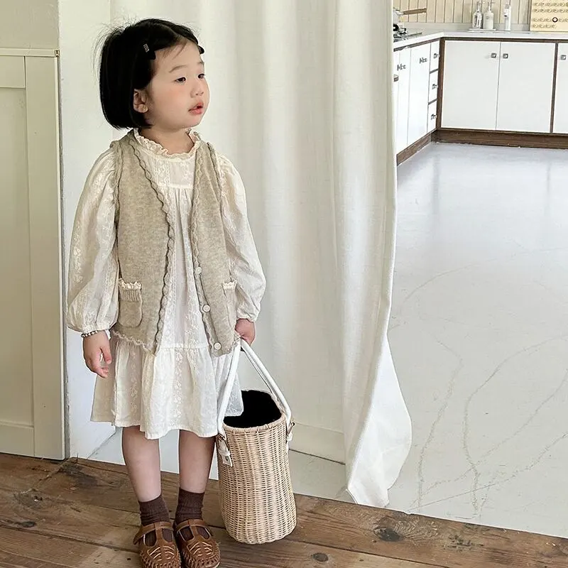 【80-140cm】春新作 品質満点 パフスリーブ レース ワンピース