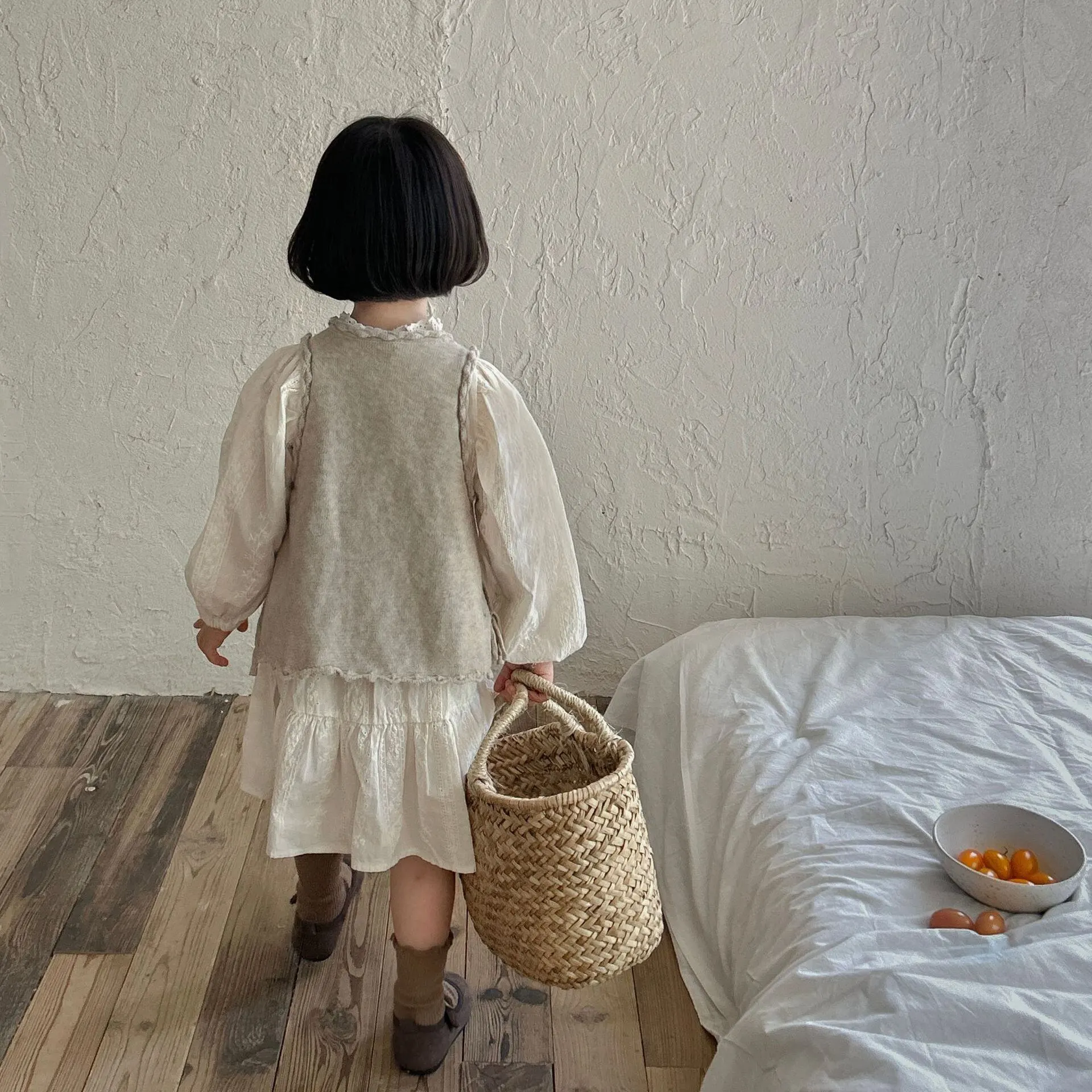 【80-140cm】春新作 品質満点 パフスリーブ レース ワンピース