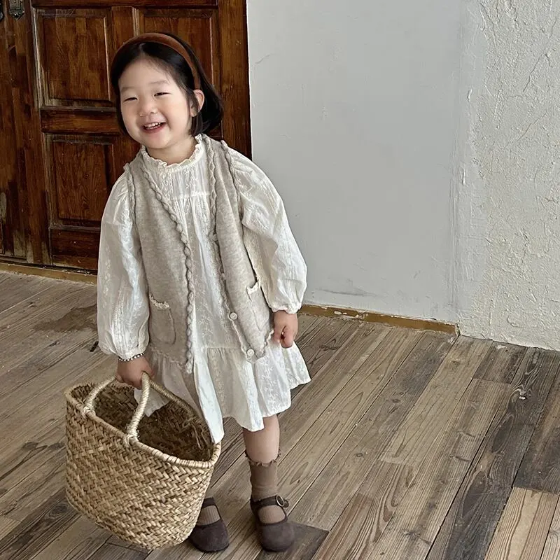 【80-140cm】春新作 品質満点 パフスリーブ レース ワンピース