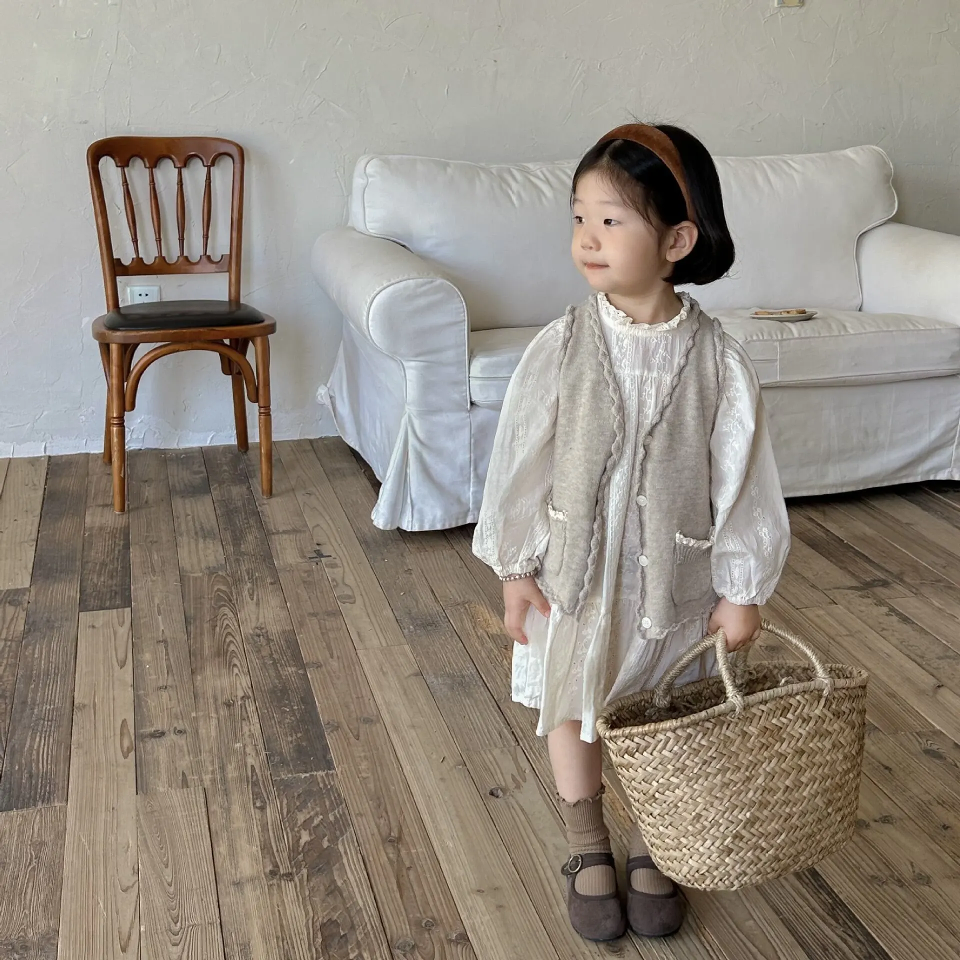 【80-140cm】春新作 品質満点 パフスリーブ レース ワンピース