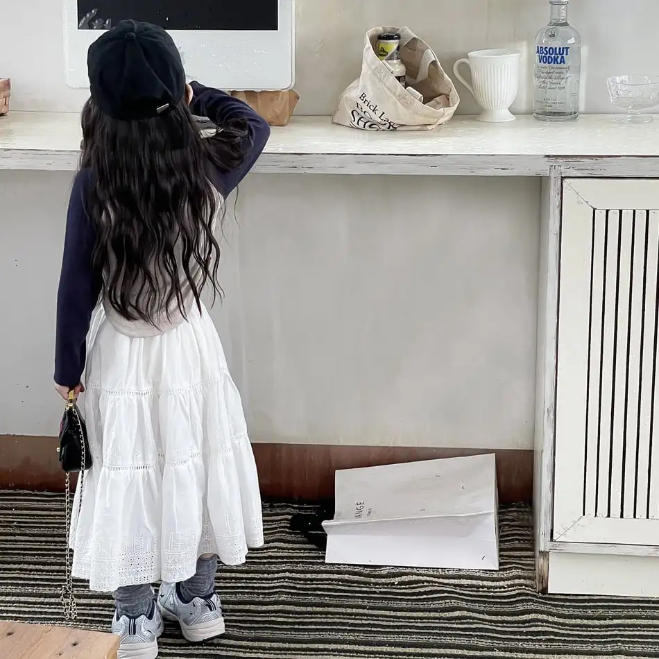 【90-140cm】フレンチ レトロ レース 刺繍 Aライン スカート