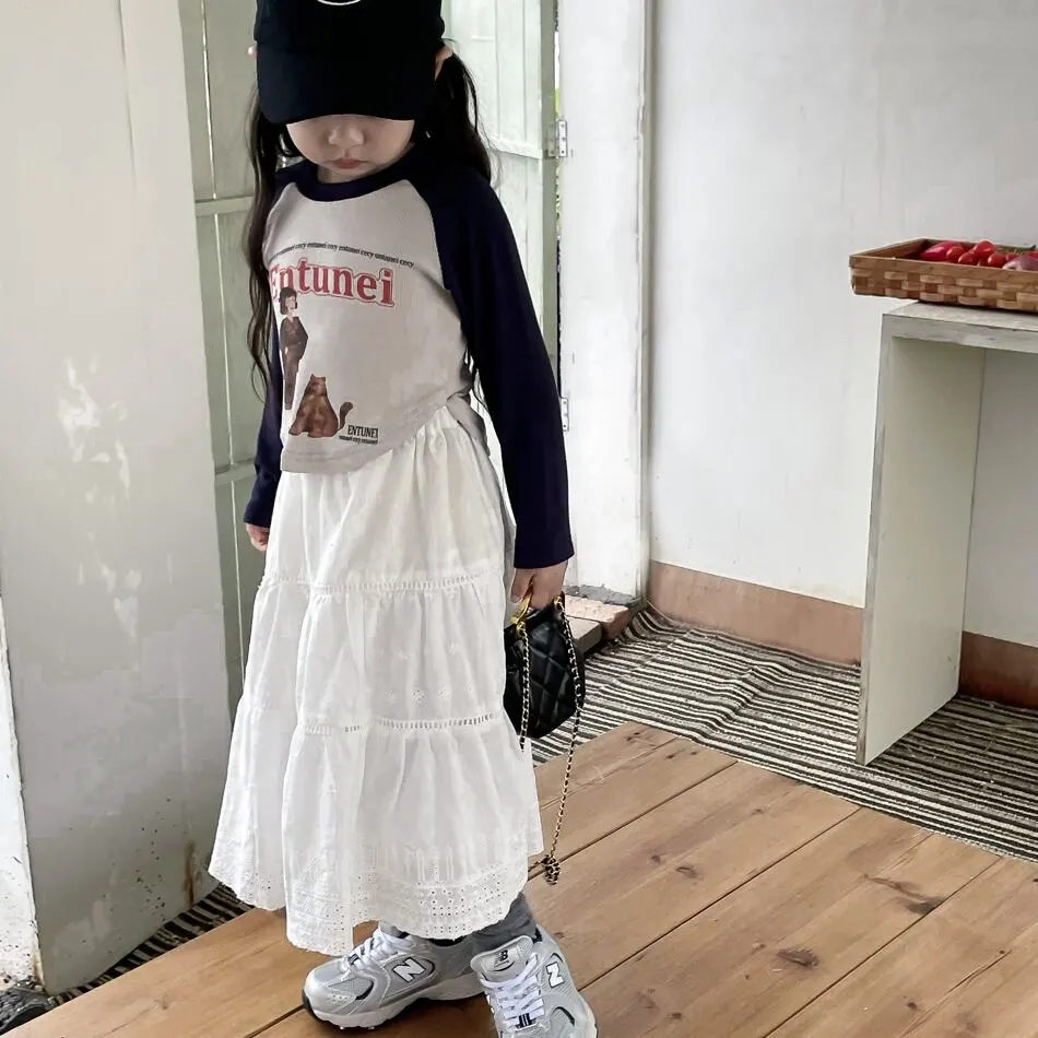 【90-140cm】フレンチ レトロ レース 刺繍 Aライン スカート