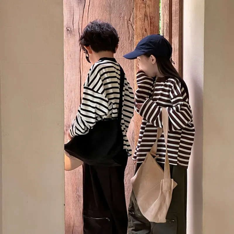 【90-140cm】ハーフ ジップ ボーダー 長袖 Ｔシャツ