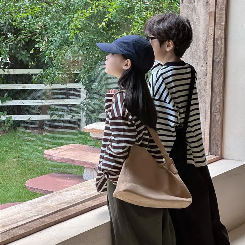 【90-140cm】ハーフ ジップ ボーダー 長袖 Ｔシャツ