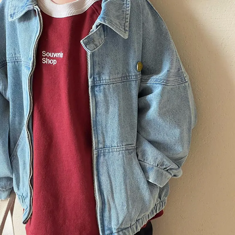 【80-140cm】春新作 レトロ ウォッシュ デニム ジャケット