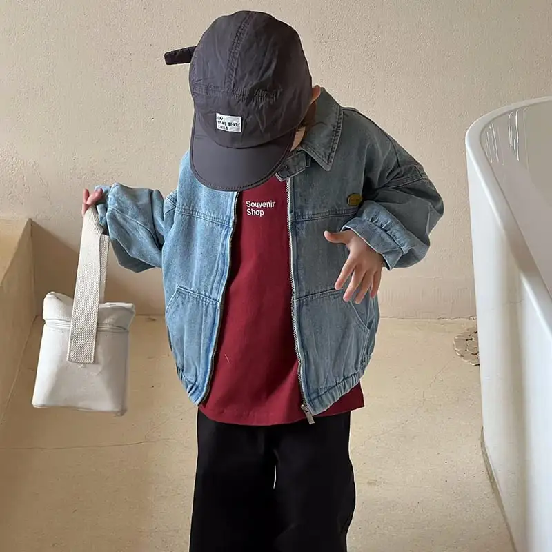 【80-140cm】春新作 レトロ ウォッシュ デニム ジャケット