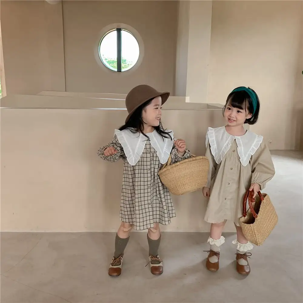 【80-130】春新作 デカ襟 Aライン ワンピース
