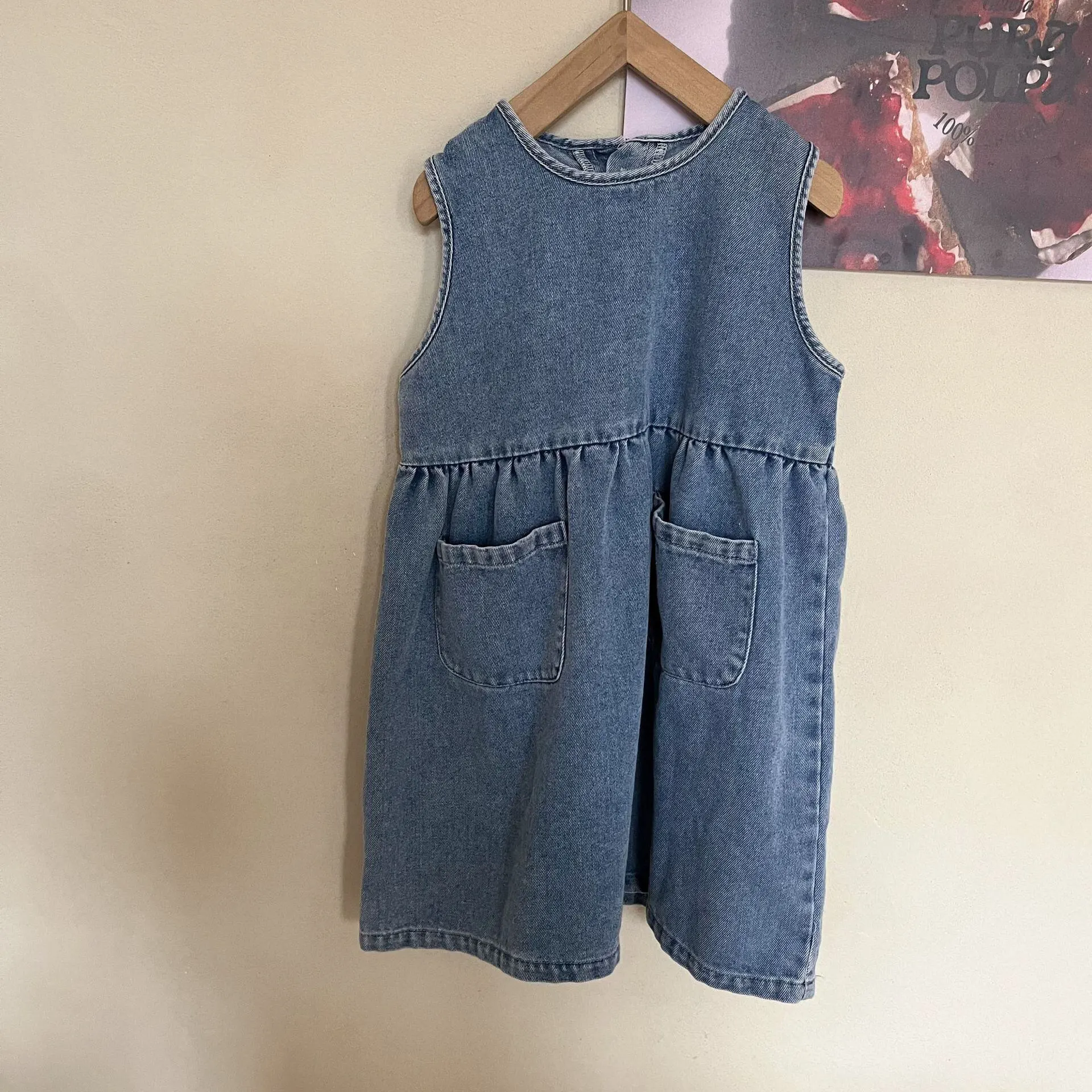 【80-150cm】春新作 ポケット付き ノースリーブ ワンピース