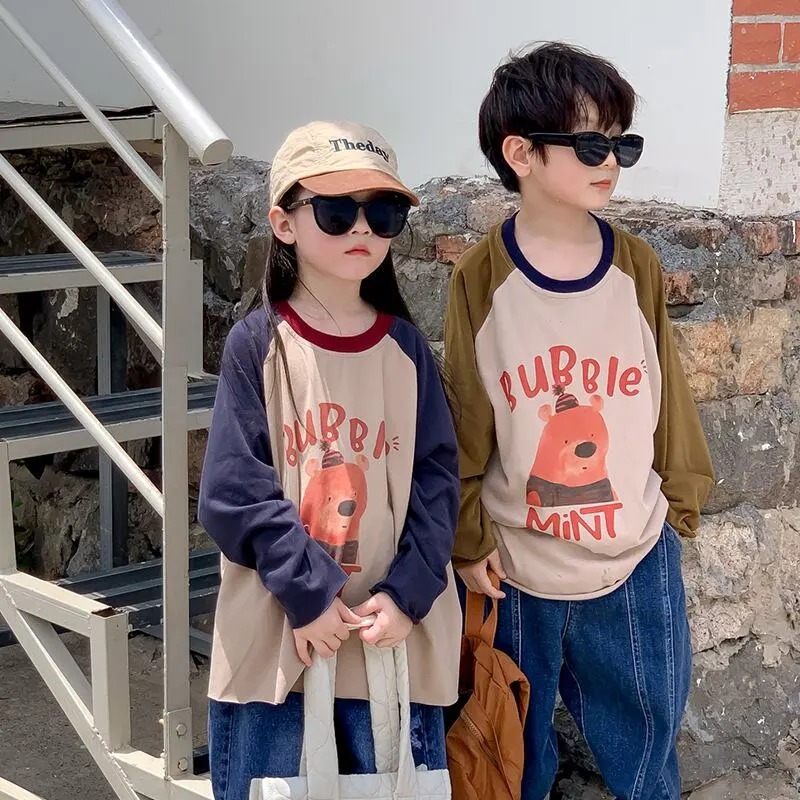 【90-150cm】春新作 ラウンドネック カジュアル Ｔシャツ