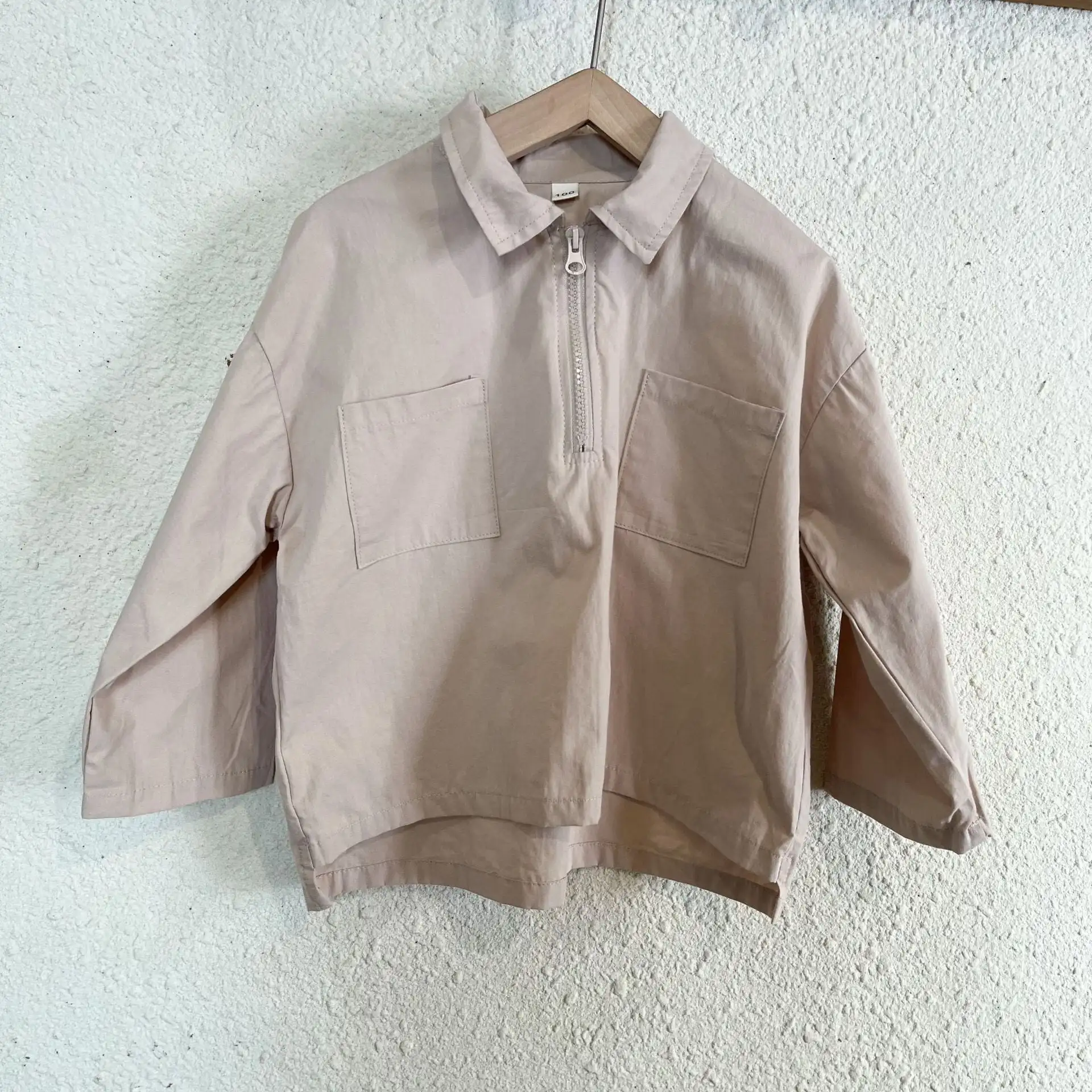 【80-150cm】春新作ハーフジッパーピュアカラーブラウス