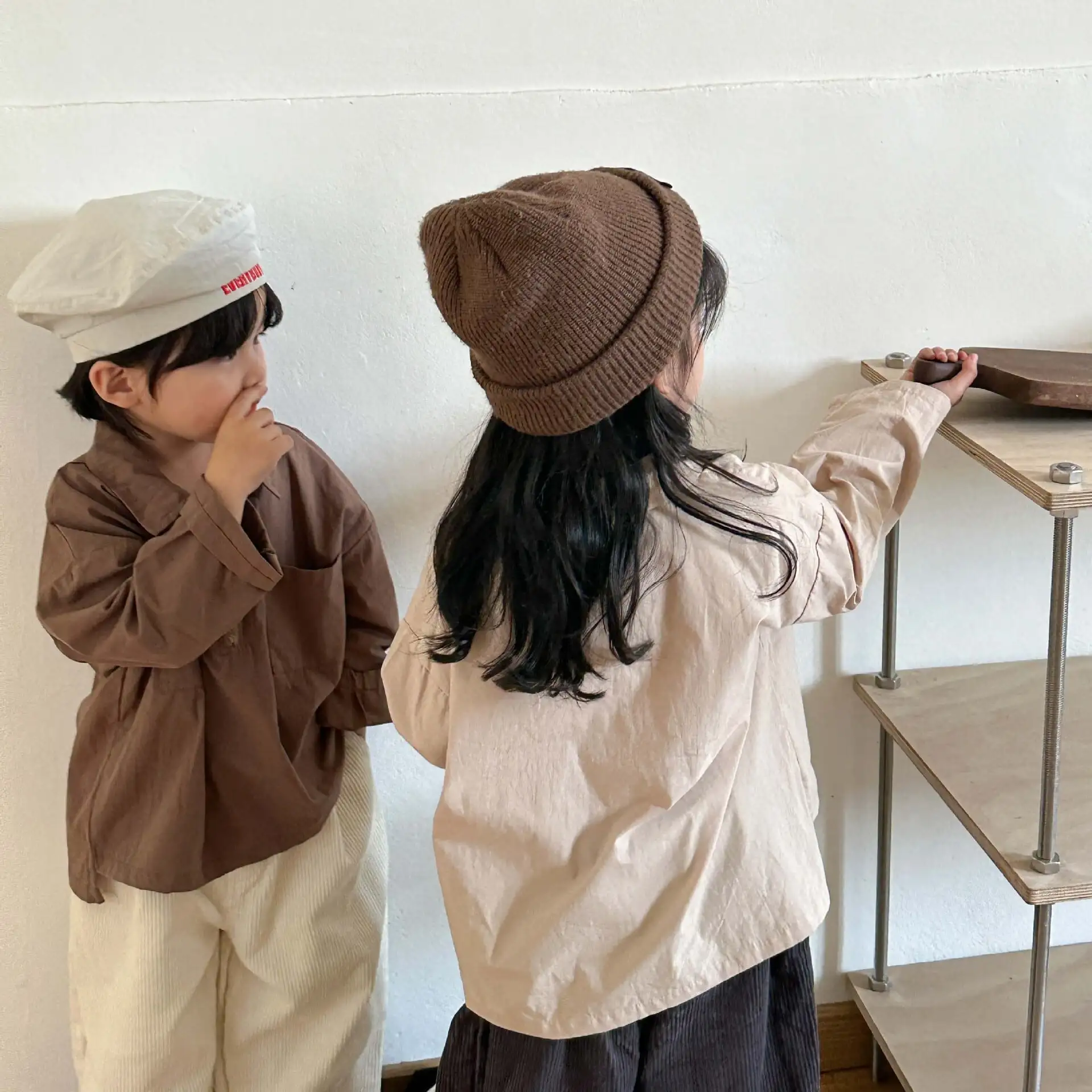 【80-150cm】春新作ハーフジッパーピュアカラーブラウス