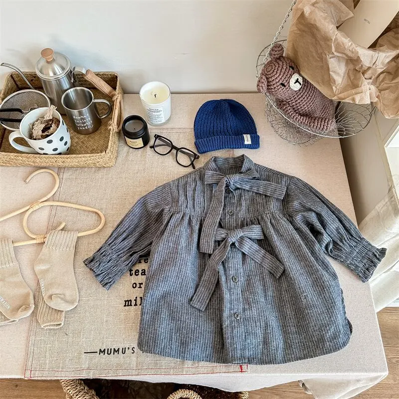 【80-130cm】春新作 リボン デザイン ルーズ シャツ