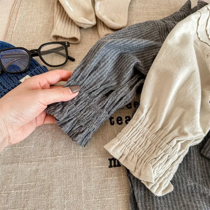 【80-130cm】春新作 リボン デザイン ルーズ シャツ