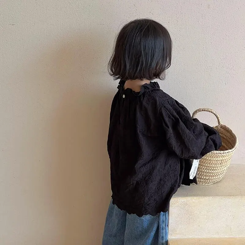 【80-140】春新作つる柄刺繍レースキュートブラウス