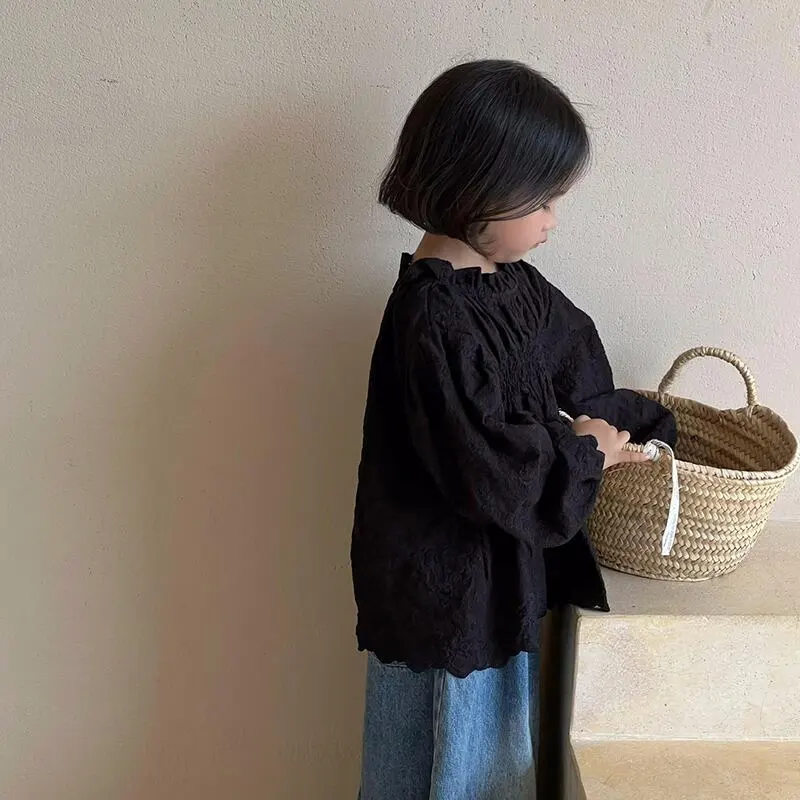 【80-140】春新作つる柄刺繍レースキュートブラウス