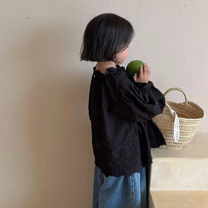 【80-140】春新作つる柄刺繍レースキュートブラウス