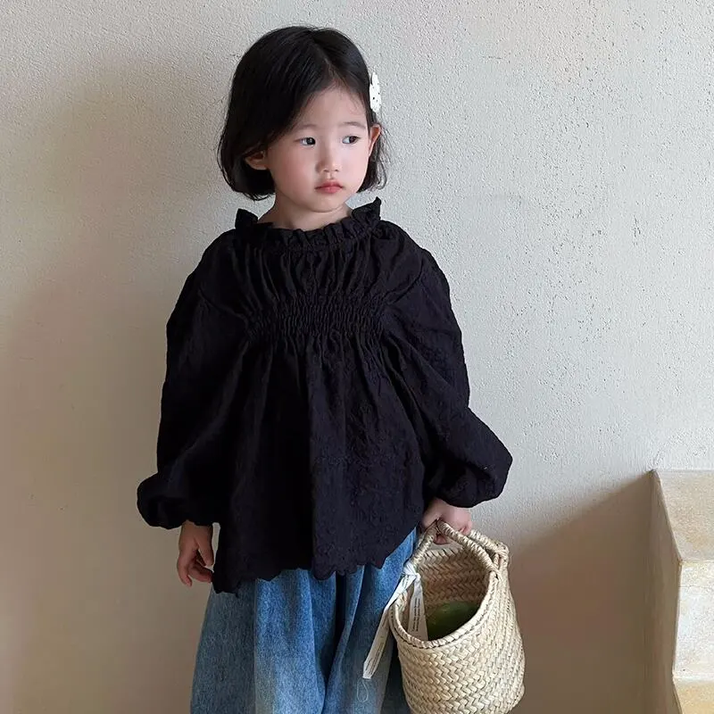 【80-140】春新作つる柄刺繍レースキュートブラウス