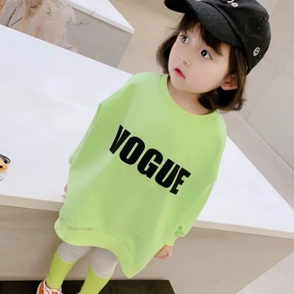 【90-160】全2色アルファベットプリントラウンドネックスウェット女の子トップス