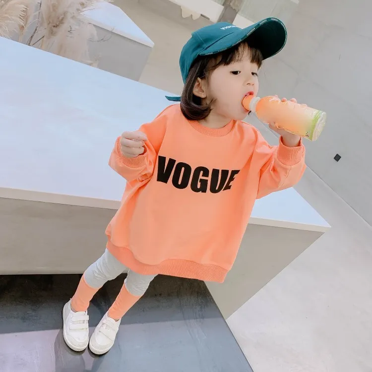 【90-160】全2色アルファベットプリントラウンドネックスウェット女の子トップス