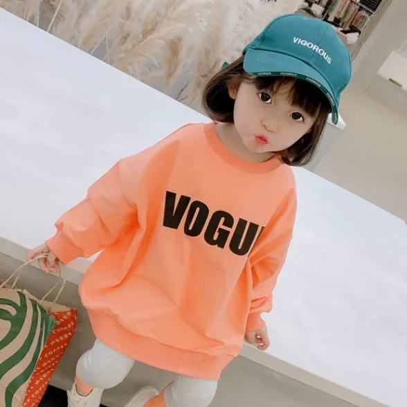 【90-160】全2色アルファベットプリントラウンドネックスウェット女の子トップス