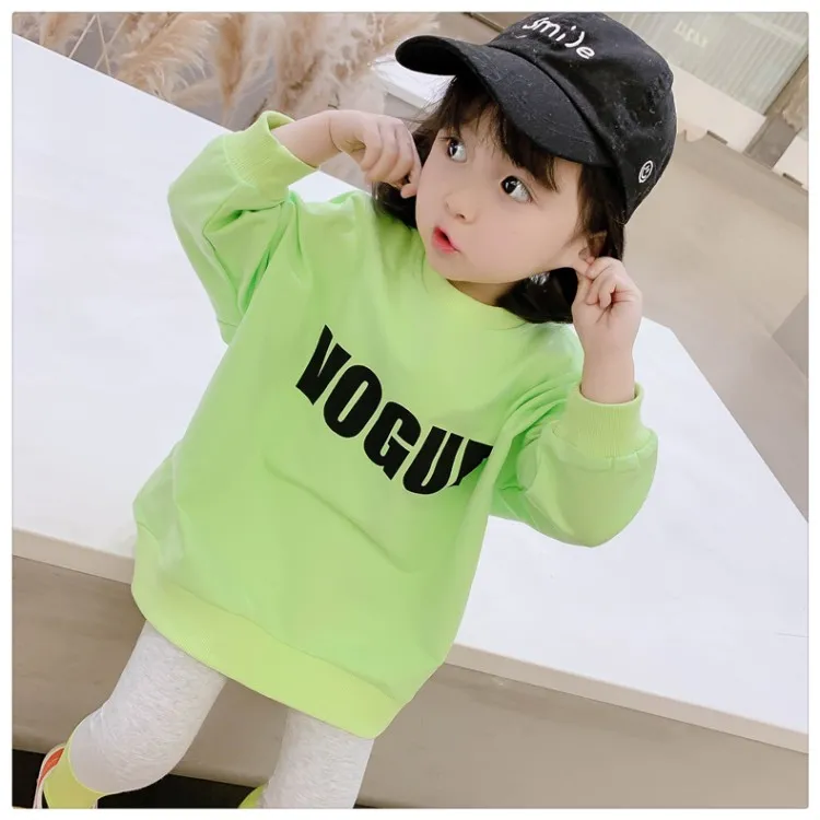 【90-160】全2色アルファベットプリントラウンドネックスウェット女の子トップス
