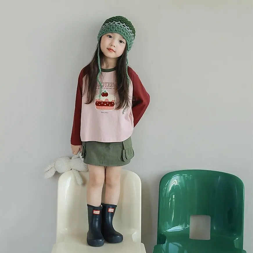 【90-140】モコモコ柄キャンディー色ラグラン長袖Ｔシャツ