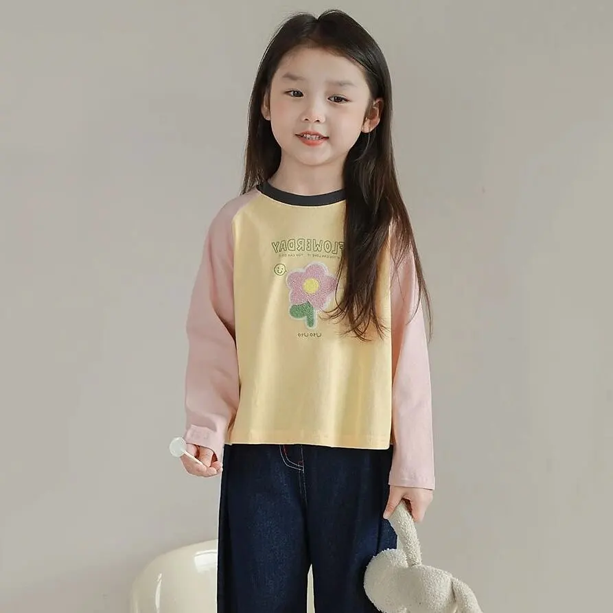 【90-140】モコモコ柄キャンディー色ラグラン長袖Ｔシャツ