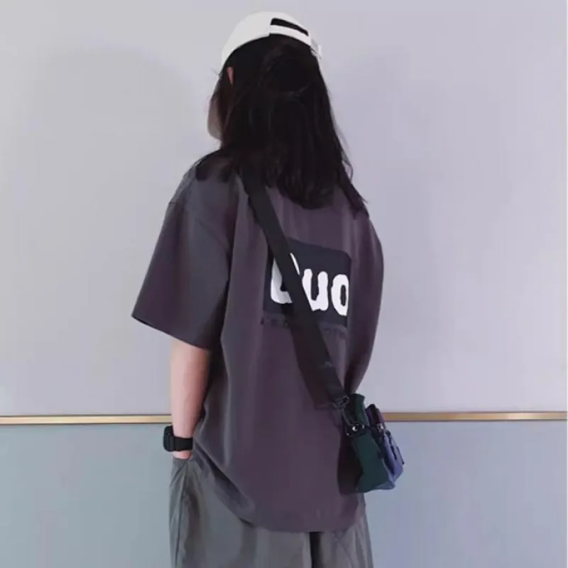 【100-160cm】シンプル アルファベット  ゆったり 半袖 夏  女の子 トップス