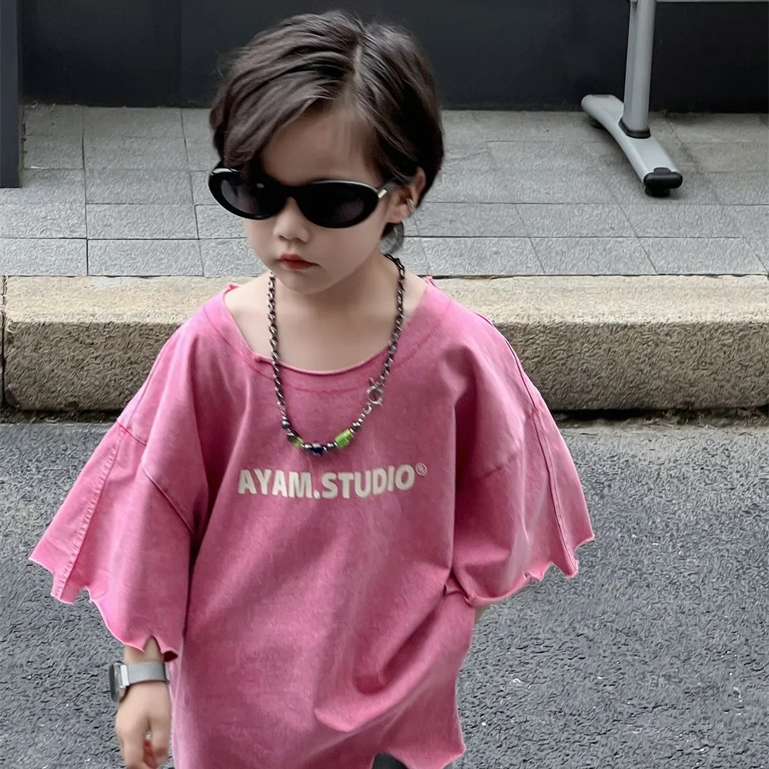 【90-150cm】2色選べる 絶対可愛い  無地 アルファベット ファッション プリント 男の子 トップス