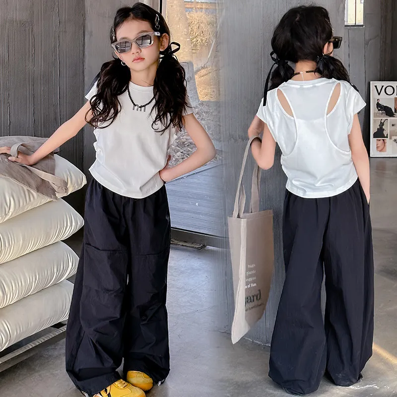 【120-170cm】単品注文 2色選べる 人気高い 女の子 夏 韓国風 子供 半袖 Tシャツ 洋風 カジュアル 2点 セットアップ