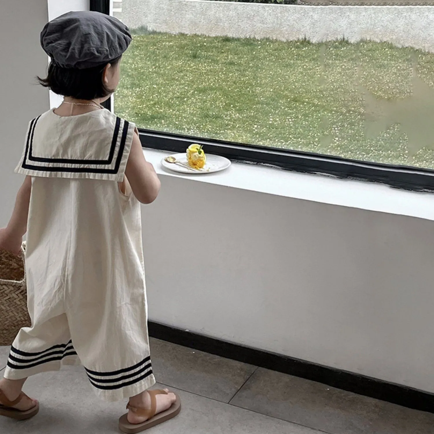 【80-130cm】レトロ スウィート キュート 配色 ボーダー 子供服 夏 女の子 セーラー風 ボトムス