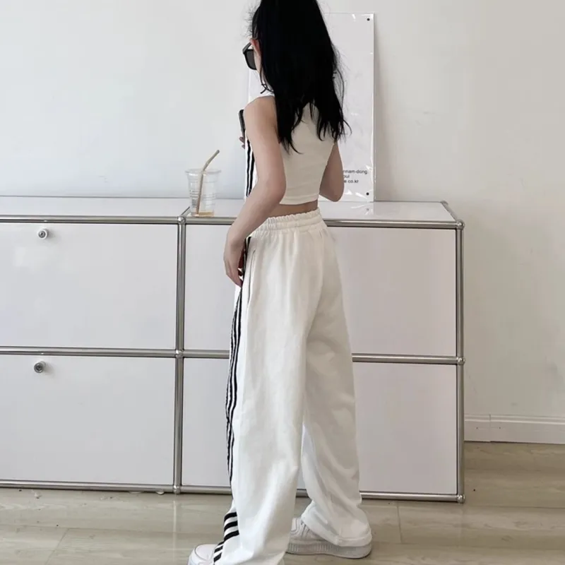 【120-170】単品注文可 ヒップホップ ダンス 練習服 ストライプ柄 タンクトップ✛ワイドパンツ 夏 子供服 キッズ ジュニア 女の子 セットアップ