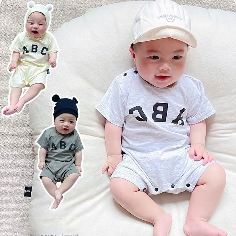 【66-90cm】三色選べ 人気上昇中 新登場 韓国風ファッション アルファベット 半袖 ベビー服 赤ちゃん ロンパース