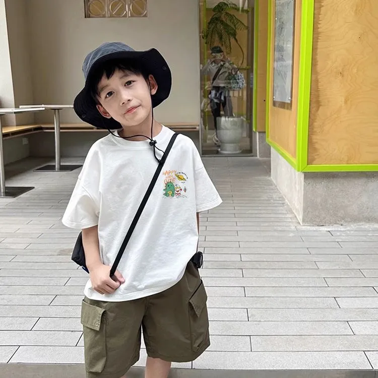 【80-140cm】新登場 心地よい キュート カートゥーン プリント 半袖 コットン 男の子 Tシャツ トップス