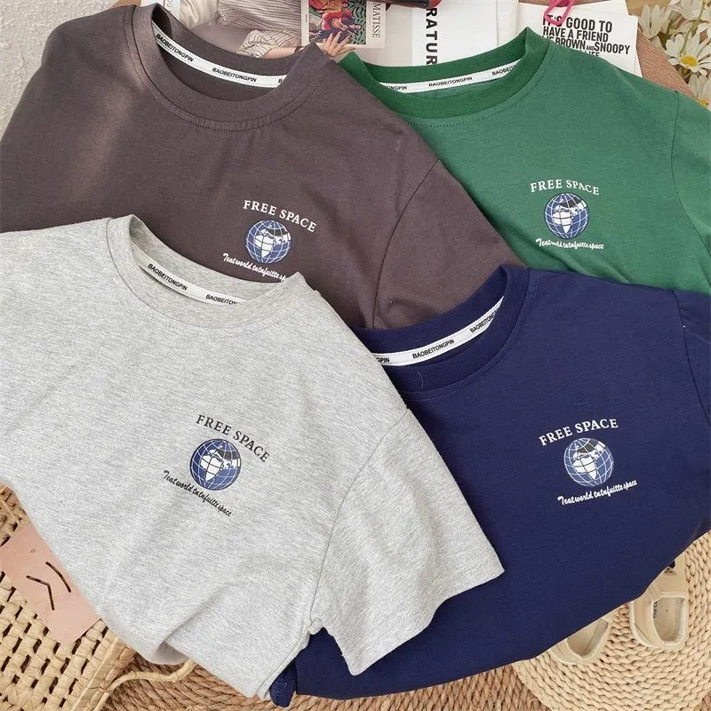 【90-140cm】全4色 夏を楽しむ カートゥーン プリント 半袖 スポーツ ストリート系 Tシャツ