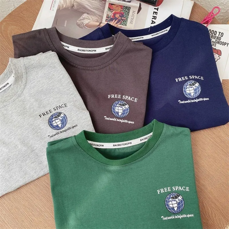 【90-140cm】全4色 夏を楽しむ カートゥーン プリント 半袖 スポーツ ストリート系 Tシャツ