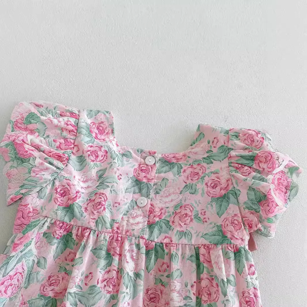 【66-90cm】品質のいい新品 上品さたっぷり プリント リボン 半袖 ベビー 赤ちゃん ロンパース