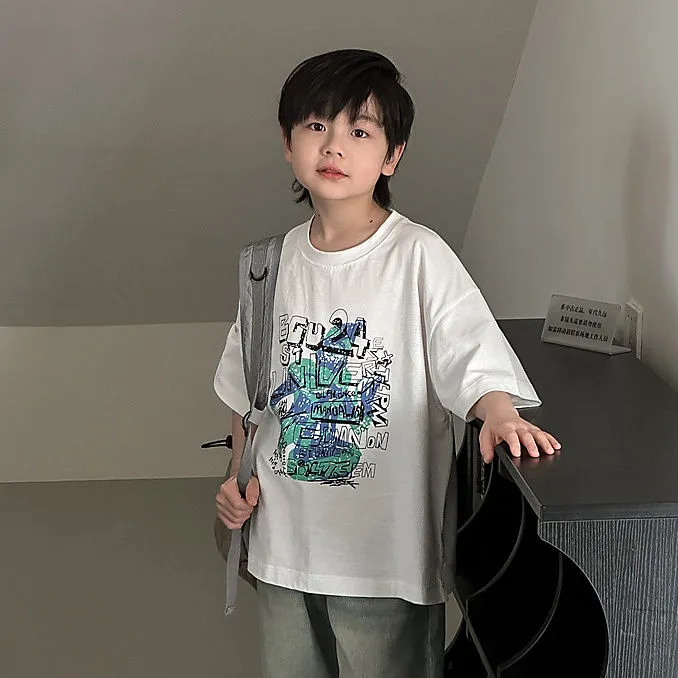 【100-160cm】品質のいい新品 心地よい カジュアル カートゥーン プリント 半袖 男の子 Tシャツ トップス